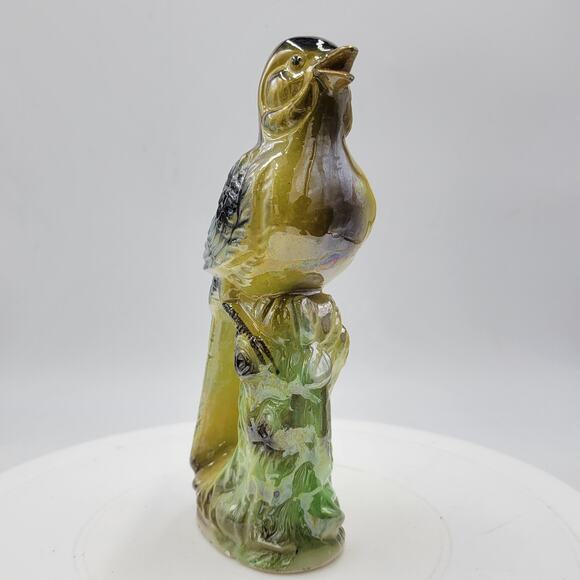 Vintage Iridescent Blue Bird Glazed Ceramic Figurine Sculpture 7" Mid Century - Picture 10 of 10